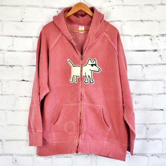 Other Other - Teddy the Dog Novelty Applique Distressed Full Zip Hoodie Sweatshirt Jacket XXL